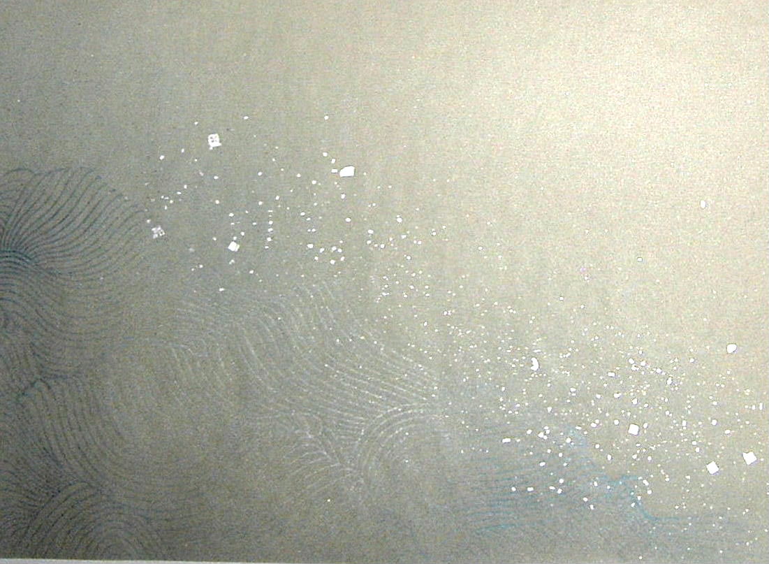 3色特殊上下隅ボカシ　金銀砂絵　『大波小波』　左下部分拡大