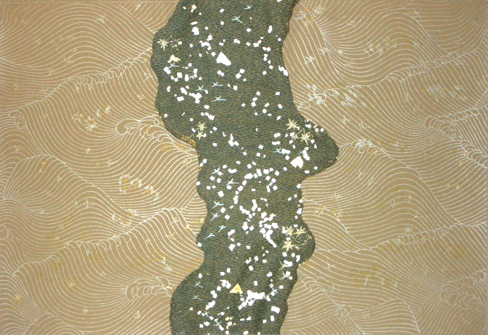 三十六人集　装飾料紙　破り継 『羅紋の川』　（元輔集） 第二十紙 用臨書用紙　拡大へ