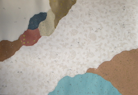 装飾料紙　三十六人集 素性集（第八・九紙裏）　破り継 『上下隅斜目』　半懐紙　拡大へ