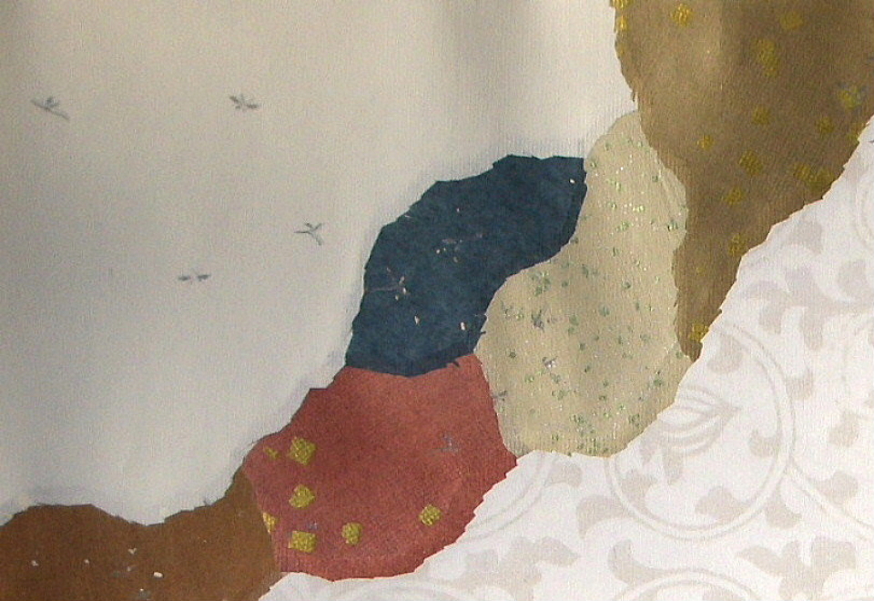 三十六人集 素性集　装飾料紙　破り継 『上下隅斜目（二重唐草）』　第八・九紙裏（屏風絵に雪） 臨書用紙　左上側部分拡大